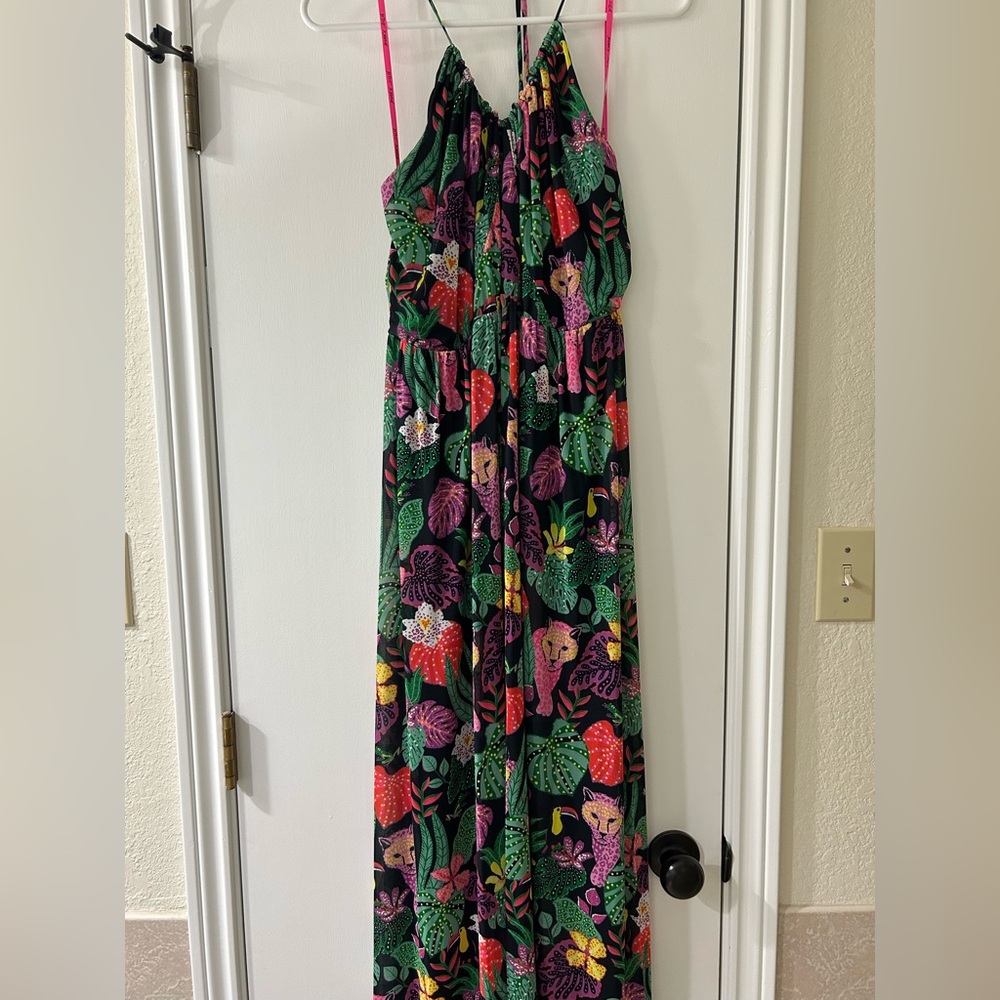 Betsey Johnson Floral Print Dress with Green and Pink Accents
